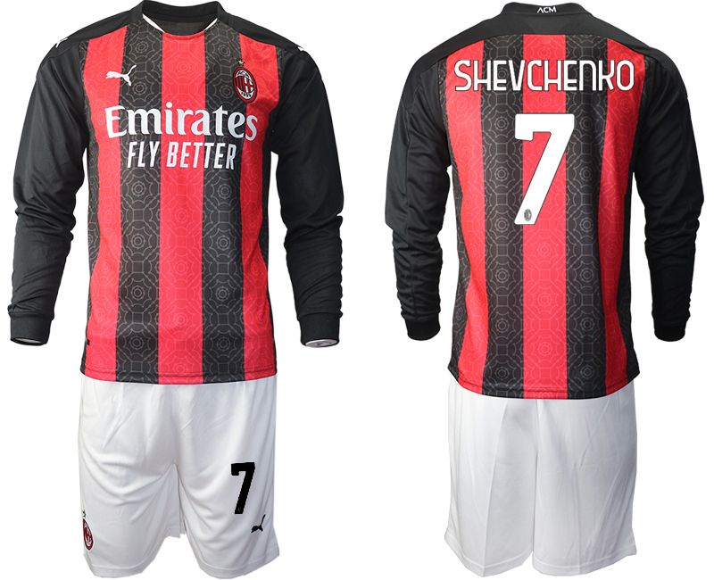 Men 2020-2021 club AC milan home long sleeve #7 red Soccer Jerseys